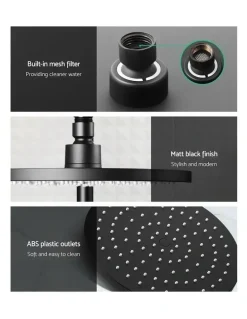 Cefito 9 Inch Handheld Round High Pressure Rain Shower Head Set Twins Tap in Black