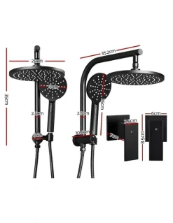 Cefito 9 Inch Handheld Round High Pressure Rain Shower Head Set Twins Tap in Black