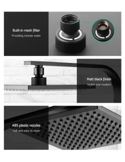 Cefito 8 Inch Wall Arm Square High Pressure Rain Shower Head in Black