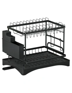 Cefito 2 Tiers Expandable Dish Rack in Black