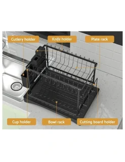 Cefito 2 Tiers Expandable Dish Rack in Black
