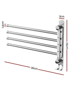 Cefito Towel Rail Rack Holder 4 Bars Wall Mounted Stainless Steel Swivel