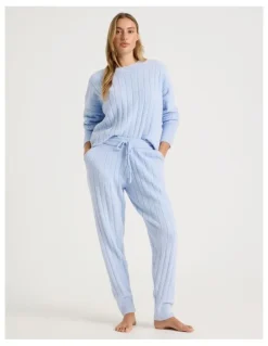 Chloe & Lola Cosy Boucle Wide Rib Cuffed Pant in Soft Blue