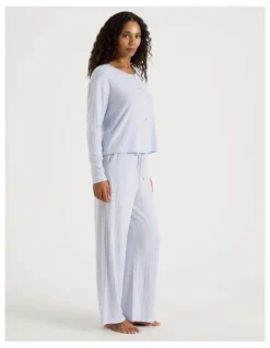 Chloe & Lola Cosy Rib Wide Leg Pant in Soft Blue