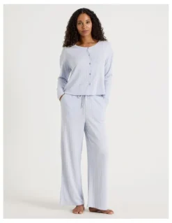 Chloe & Lola Cosy Rib Wide Leg Pant in Soft Blue