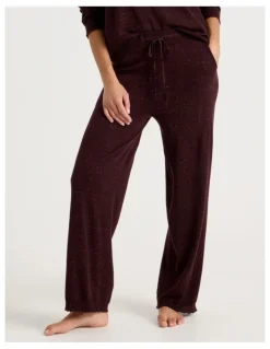 Chloe & Lola Cosy Scallop Edge Knit Wide Leg Pant in Burnt Fudge Marle