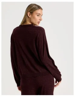 Chloe & Lola Cosy Scallop Edge Knit Long Sleeve Top in Burnt Fudge Marle
