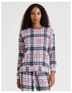 Chloe & Lola Cosy Supersoft Long Sleeve Top in White Cabin Check Print