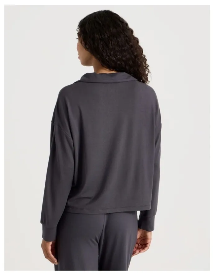 Chloe & Lola Cosy Supersoft Open V Neck Sleep Top in Charcoal