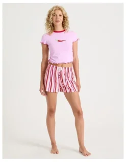 Chloe & Lola Lola Flannelette Boxer Short in Sweet Stripe Print