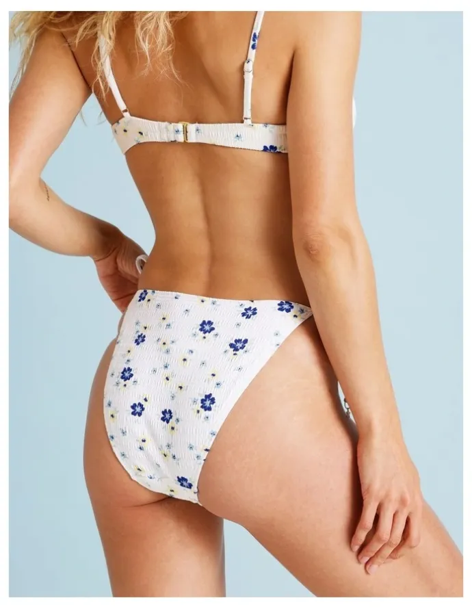 Chloe & Lola Lola Kaia Textured Bikini Bottom in Sapphire Ditsy Print