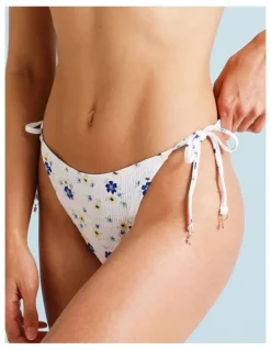 Chloe & Lola Lola Kaia Textured Bikini Bottom in Sapphire Ditsy Print