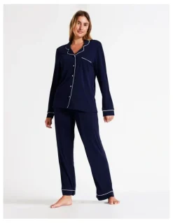 Chloe & Lola Pure Comfort Bamboo Long Pyjama Set in Navy
