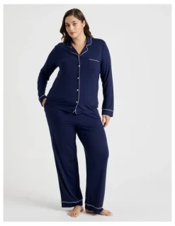 Chloe & Lola Pure Comfort Bamboo Long Pyjama Set in Navy