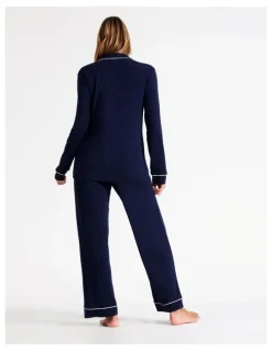Chloe & Lola Pure Comfort Bamboo Long Pyjama Set in Navy