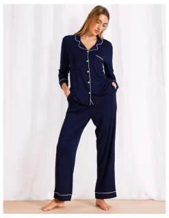Chloe & Lola Pure Comfort Bamboo Long Pyjama Set in Navy