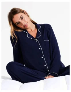 Chloe & Lola Pure Comfort Bamboo Long Pyjama Set in Navy