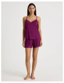 Chloe & Lola Pure Comfort Lace Cami Boxer PJ Set in Berry
