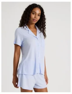 Chloe & Lola Pure Comfort Rib Short Sleeve Short PJ Set in Soft Blue