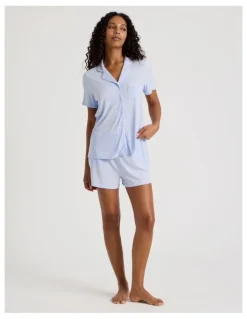 Chloe & Lola Pure Comfort Rib Short Sleeve Short PJ Set in Soft Blue