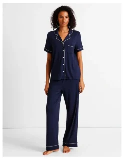 Chloe & Lola Pure Comfort Short Sleeve Long PJ Set in Navy