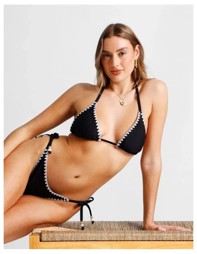Chloe & Lola Rosie Crochet Bikini Top in Black/Ecru