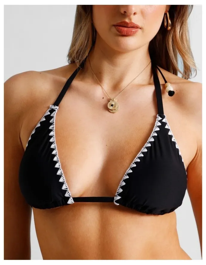 Chloe & Lola Rosie Crochet Bikini Top in Black/Ecru