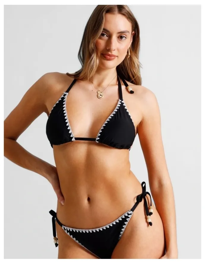 Chloe & Lola Rosie Crochet Bikini Top in Black/Ecru