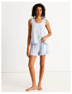 Chloe & Lola Serene Dobby Frill Tank Boxer Set in Soft Blue