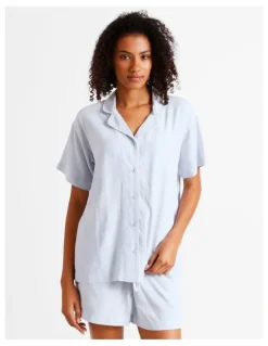 Chloe & Lola Serene Dobby Relaxed Short Sleeve PJ Set in Soft Blue