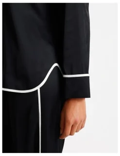 Chloe & Lola Signature Satin Binding Long Sleeve Long PJ Set in Black