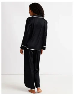 Chloe & Lola Signature Satin Binding Long Sleeve Long PJ Set in Black