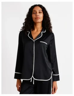 Chloe & Lola Signature Satin Binding Long Sleeve Long PJ Set in Black