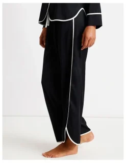 Chloe & Lola Signature Satin Binding Long Sleeve Long PJ Set in Black