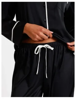 Chloe & Lola Signature Satin Binding Long Sleeve Long PJ Set in Black