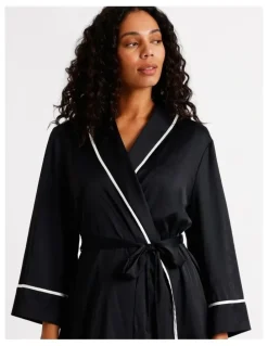 Chloe & Lola Signature Satin Binding Long Robe in Black