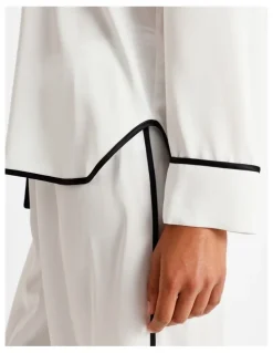 Chloe & Lola Signature Satin Binding Long Sleeve Long PJ Set in Ivory