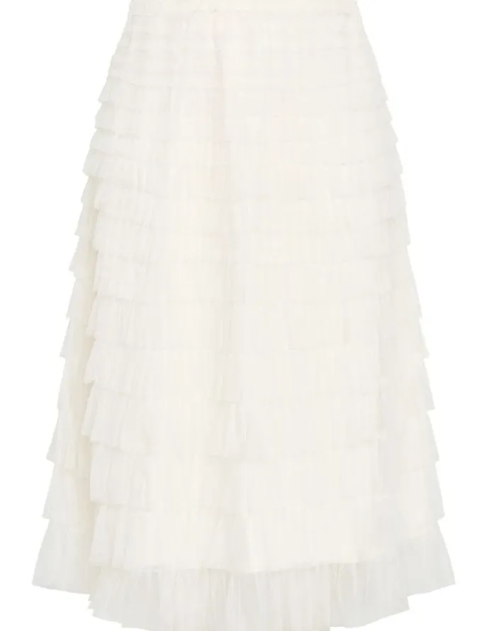 City Chic Averi Tulle Midi Skirt in Vanilla