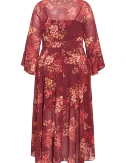 City Chic Bloom Print Wrap Maxi Dress in Rust
