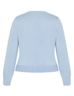 City Chic Ellie Crew Neck Knit Cardigan in Sky Blue