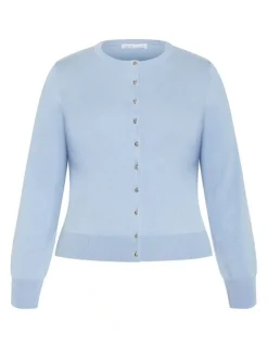 City Chic Ellie Crew Neck Knit Cardigan in Sky Blue