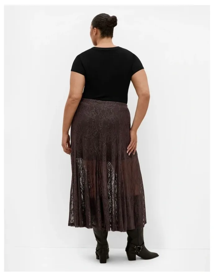 City Chic Lacey Maxi Skirt in Espresso