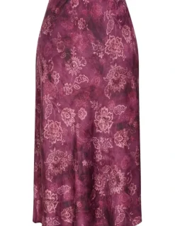 City Chic Miranda Lace Print Midi Skirt in Mulberry