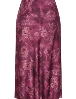 City Chic Miranda Lace Print Midi Skirt in Mulberry