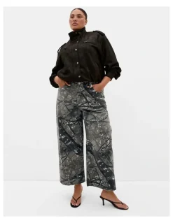 City Chic Olivia Camo Relaxed Cotton Regular Jean in Grey Wash