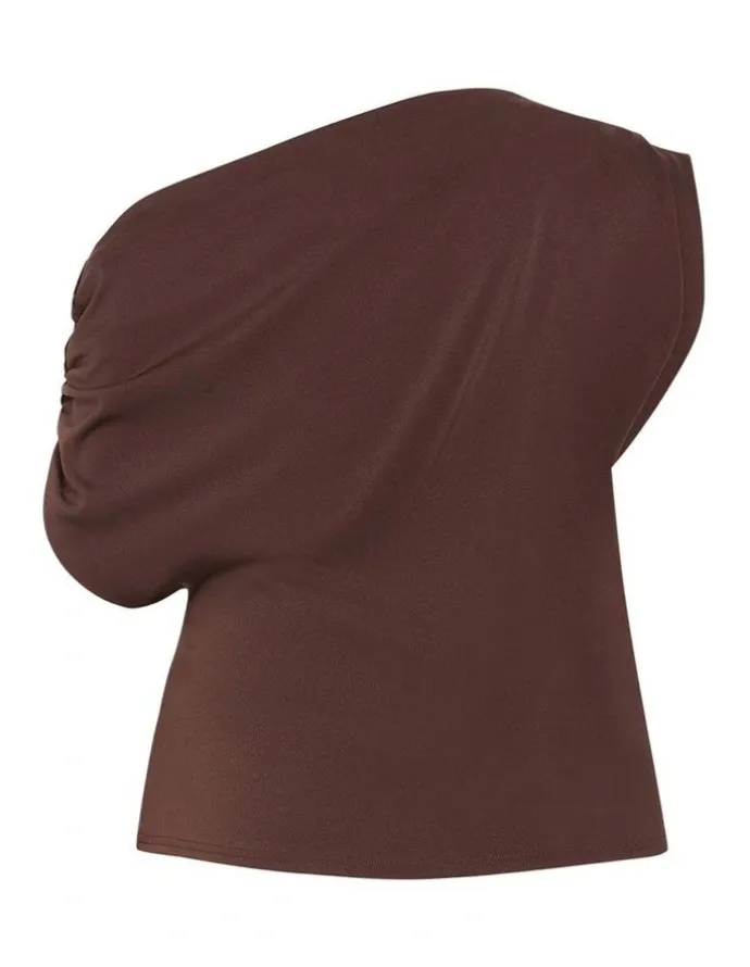 City Chic Plus Size Imani Off Shoulder Top in chocolate