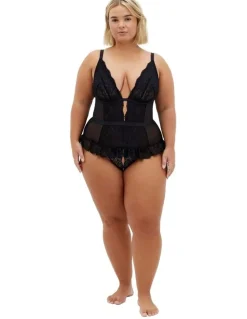 City Chic Plus Size Viva Ouvert Bodysuit in black
