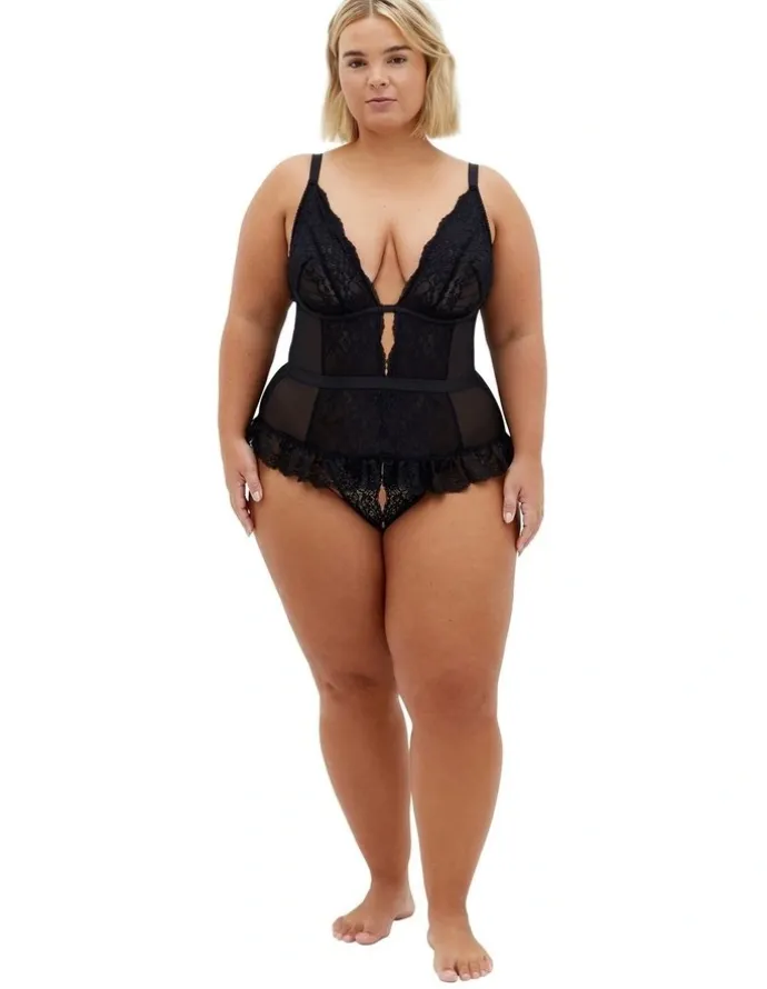 City Chic Plus Size Viva Ouvert Bodysuit in black