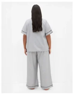 City Chic Stripe Cotton Pyjama Pant in Charcoal