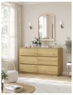 Cosmopolitan Living 6 Chest of Drawers Lowboy Dresser Storage Cabinet Bedroom Oak - Foil-laminated Particleboard & MDF
